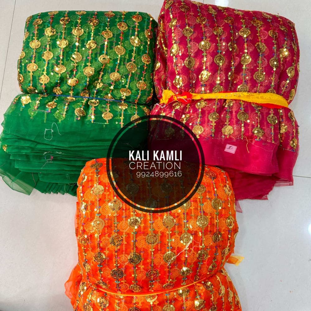 Heavy tissue Embroidey Work Multi dhaga Chunari Fabric