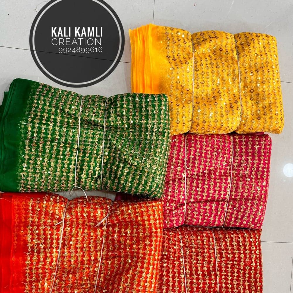 Tissue Schiffli Makhi design Chunri Fabric