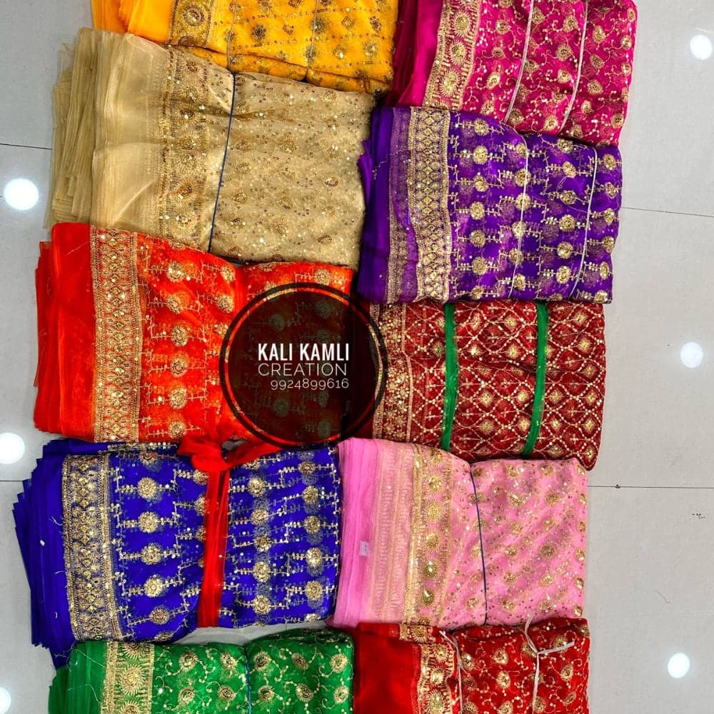 Net Schiffli Embroidery Medium border Mataji Chunari
