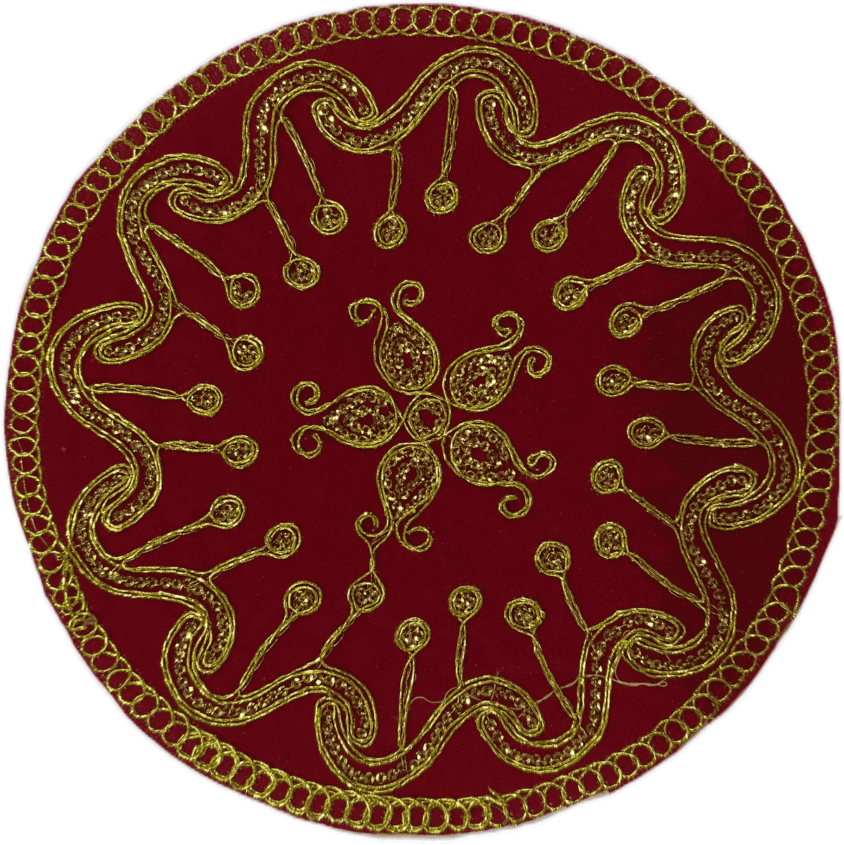red embroidery fabcy pooja aasan